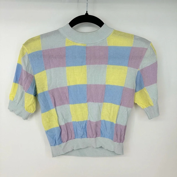 jil jil Tops - Jil Jil Patchwork Short Sleeve Cinch Waist and Sleeve Crop Top